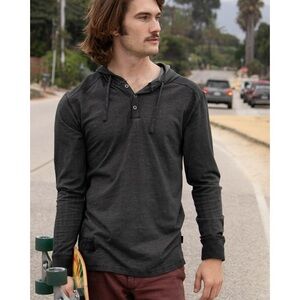 ZIMEGO Men's Long Sleeve Vintage Garment Wash Color Dyed Pullover Hooded Henley